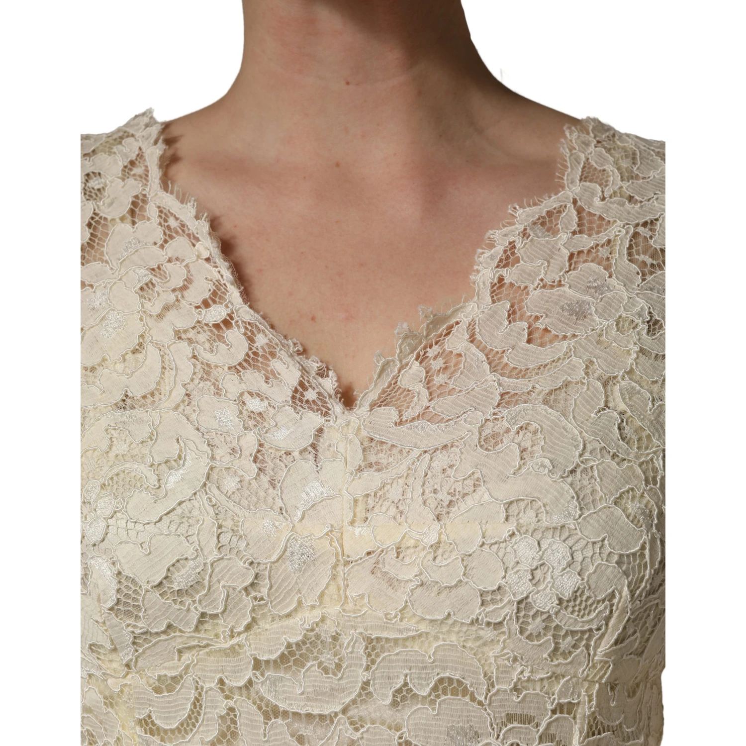 Off White Floral Lace Sheath Maxi Dress
