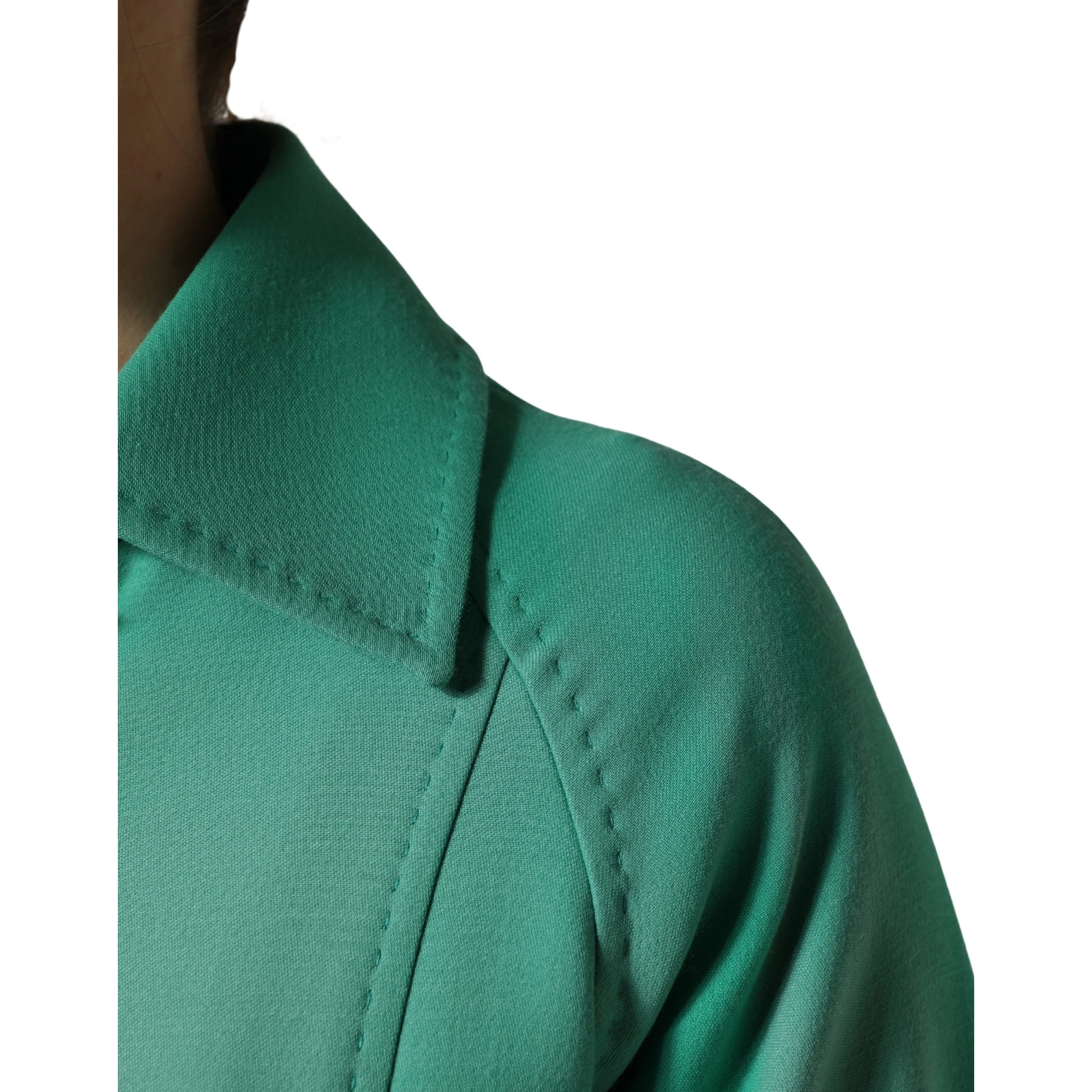 Green Buttoned Down Belt Trench Coat Jacket
