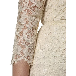 Off White Floral Lace Sheath Maxi Dress