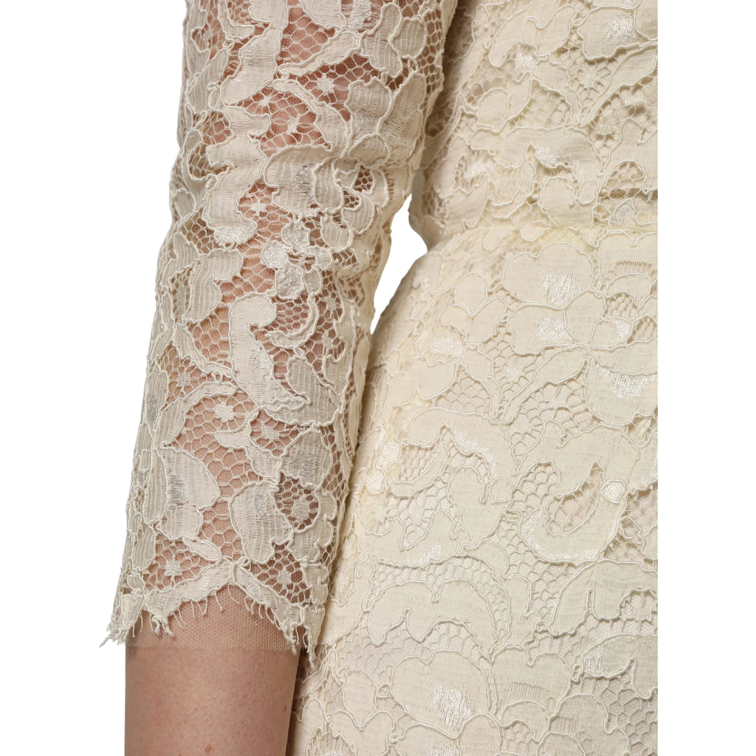 Off White Floral Lace Sheath Maxi Dress