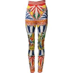 Multicolor Silk Carretto Leggings Stretch Waist Pants