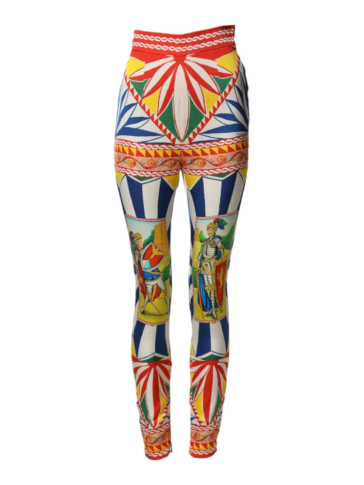 Multicolor Silk Carretto Leggings Stretch Waist Pants