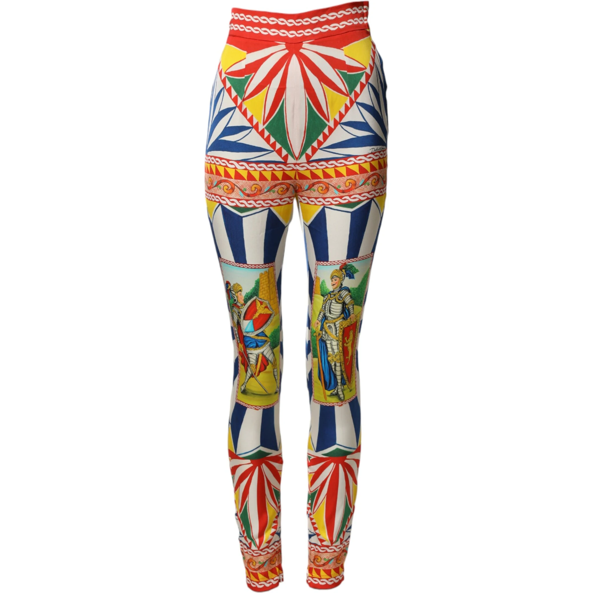 Multicolor Silk Carretto Leggings Stretch Waist Pants