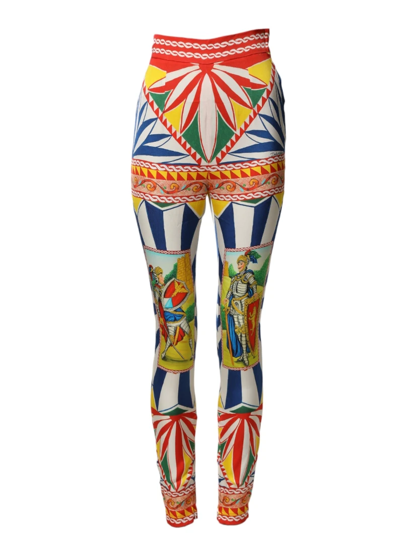 Multicolor Silk Carretto Leggings Stretch Waist Pants