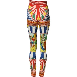 Multicolor Silk Carretto Leggings Stretch Waist Pants