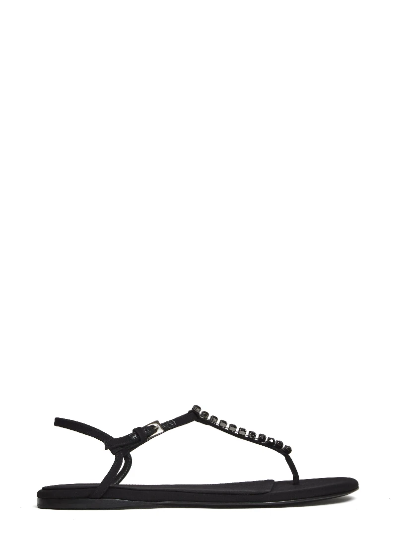 Montecarlo Flat Sandal Crepe Crystal Embellished