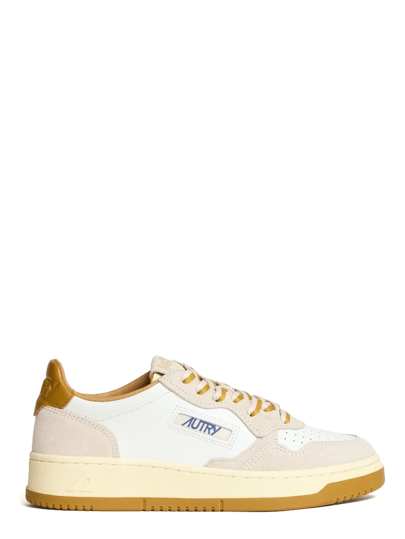 Sneakers Medalist Low In Pelle Bianca, Suede Sand