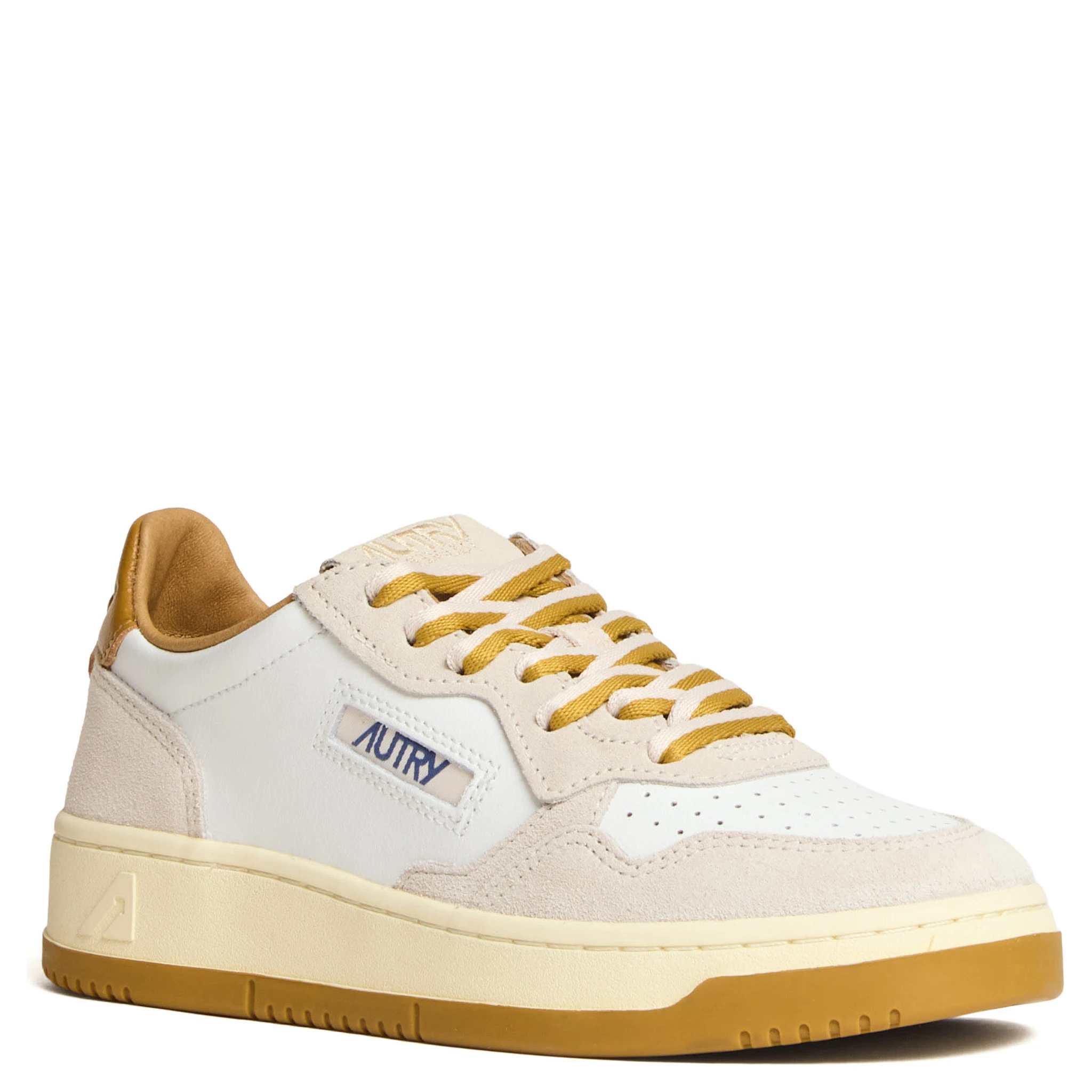 Sneakers Medalist Low In Pelle Bianca, Suede Sand