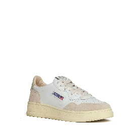 Sneakers Medalist Low In Pelle Bianca, Suede Beige