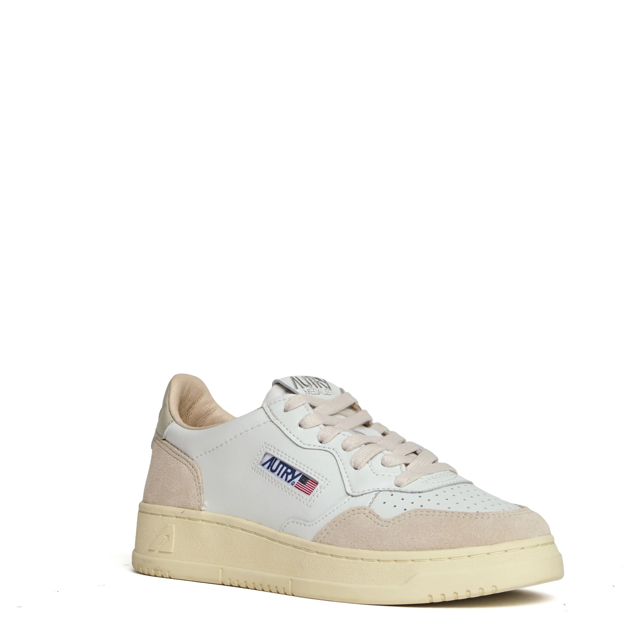 Sneakers Medalist Low In Pelle Bianca, Suede Beige
