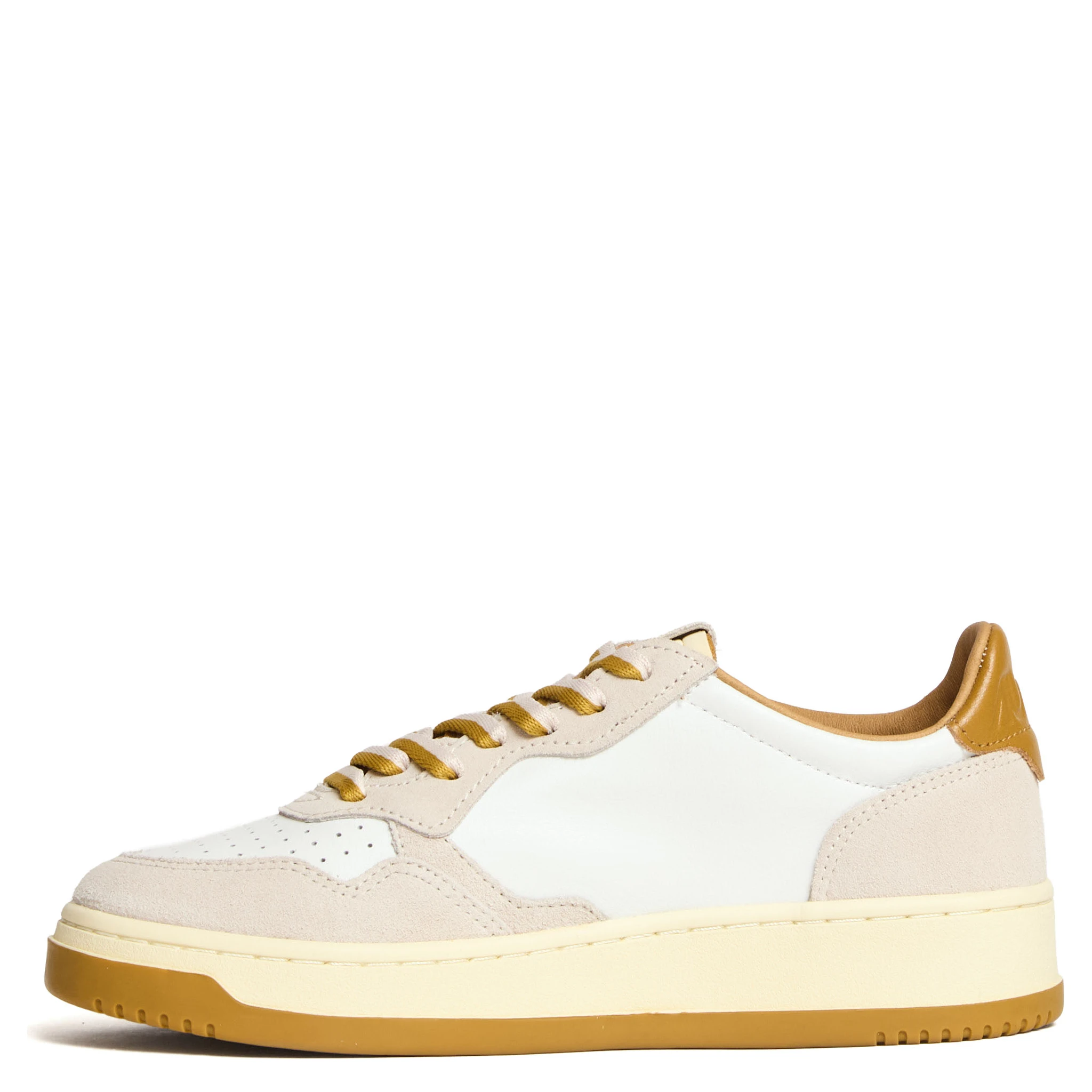 Sneakers Medalist Low In Pelle Bianca, Suede Sand