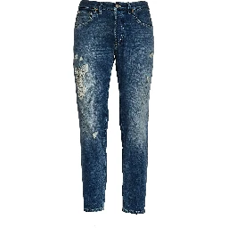 Jeans Brighton In Denim Blu Fisso Con Rottura Rammendata