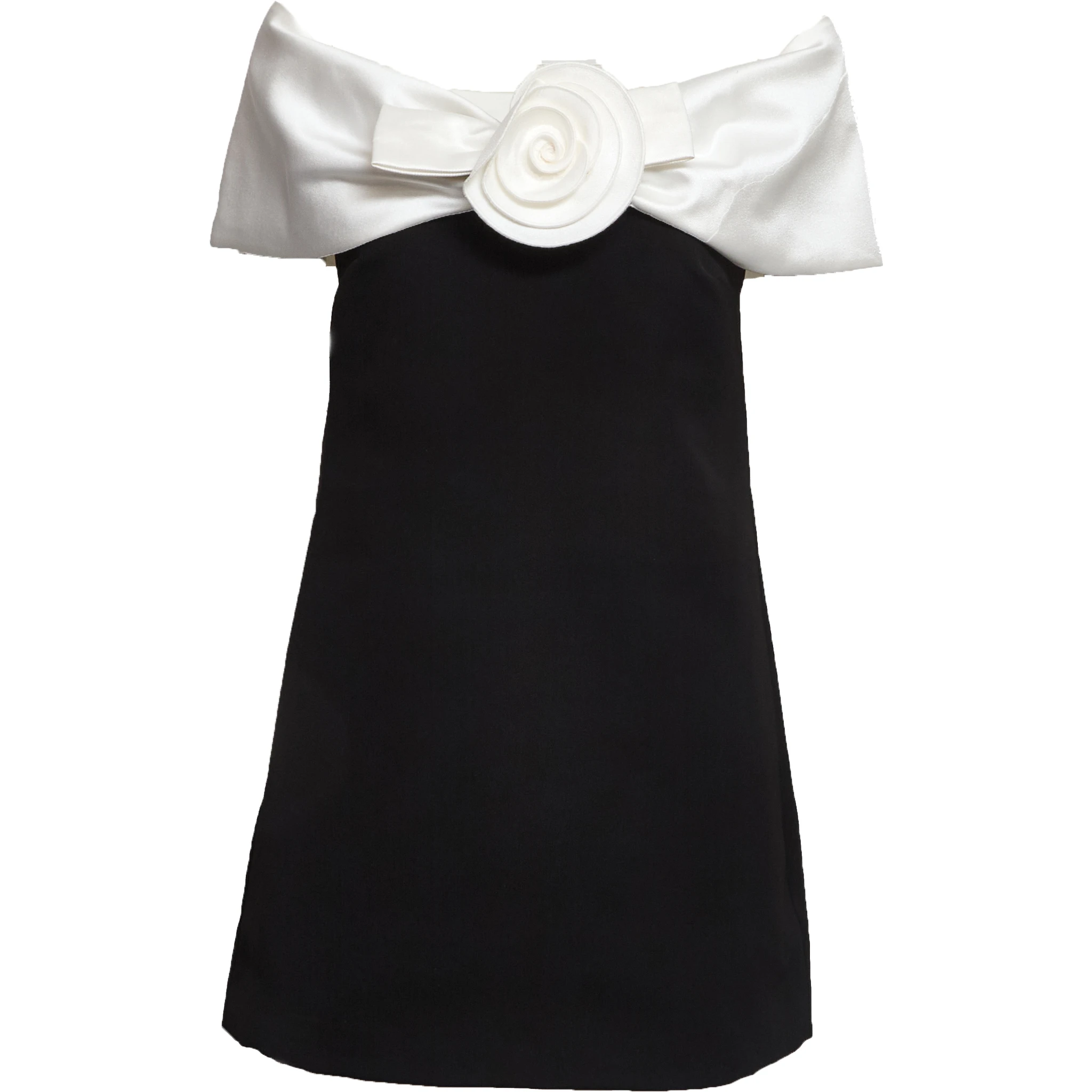 Black Crepe Flower Mini Dress
