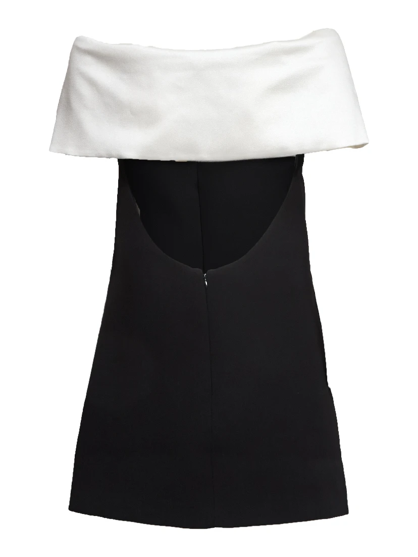 Black Crepe Flower Mini Dress