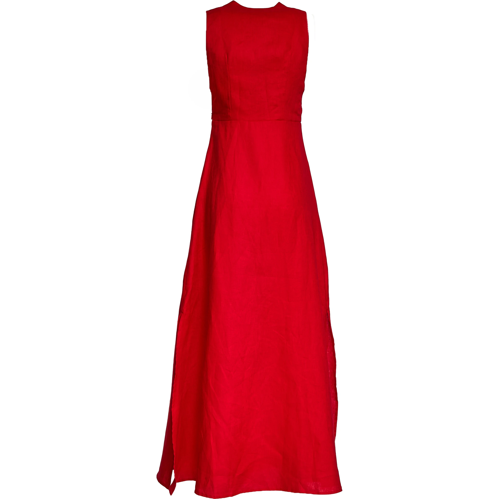 Red Sleeveless Midi Dress