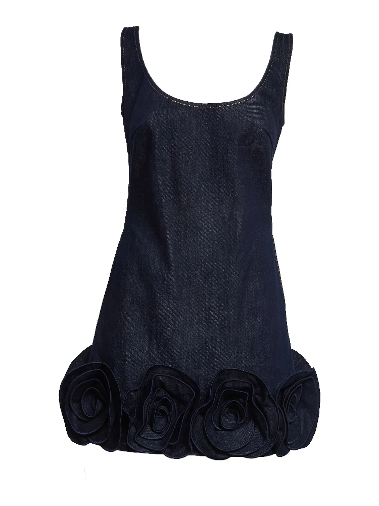 Indigo Denim 3D Flower Mini Dress