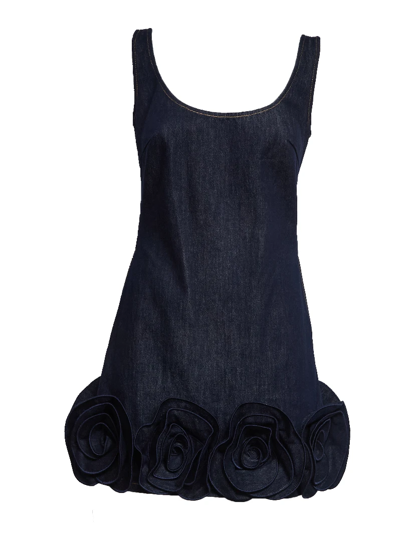 Indigo Denim 3D Flower Mini Dress