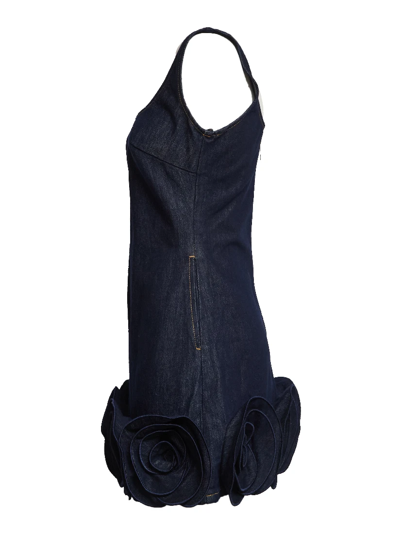 Indigo Denim 3D Flower Mini Dress