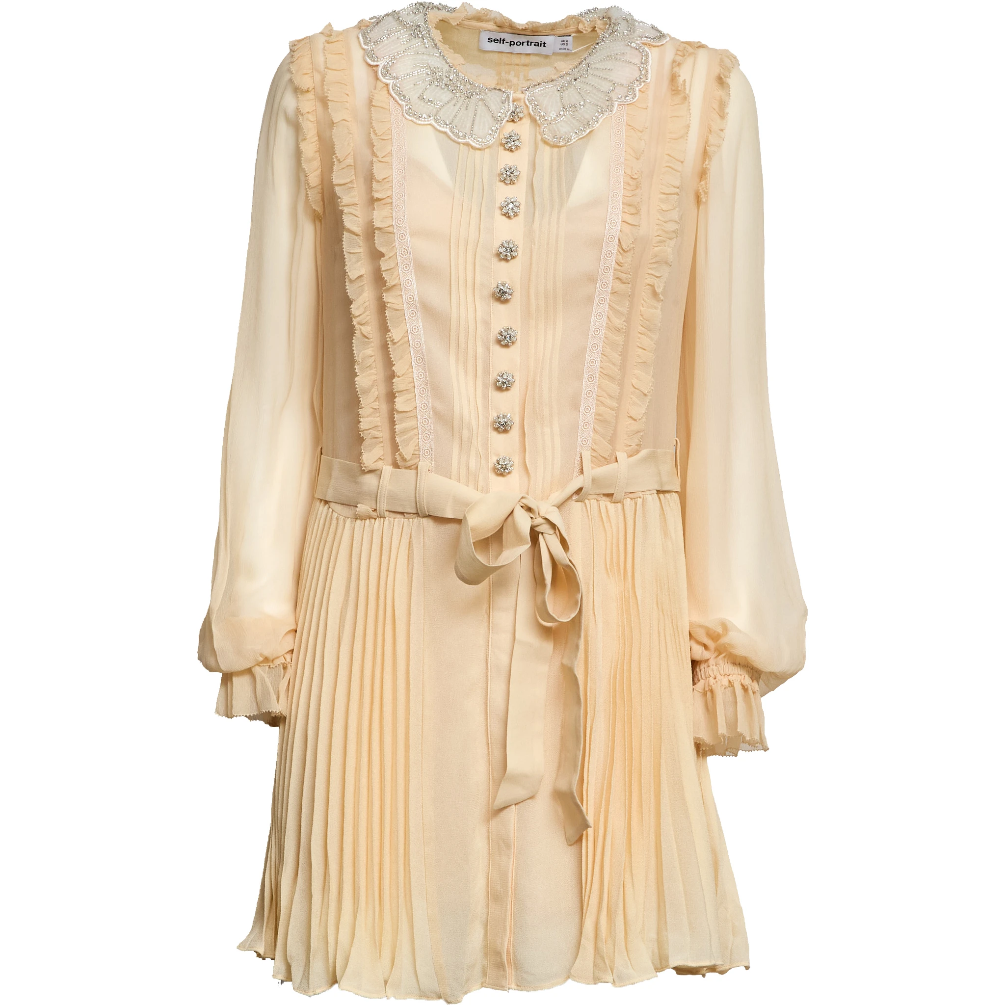 Tan Pleated Georgette Mini Dress