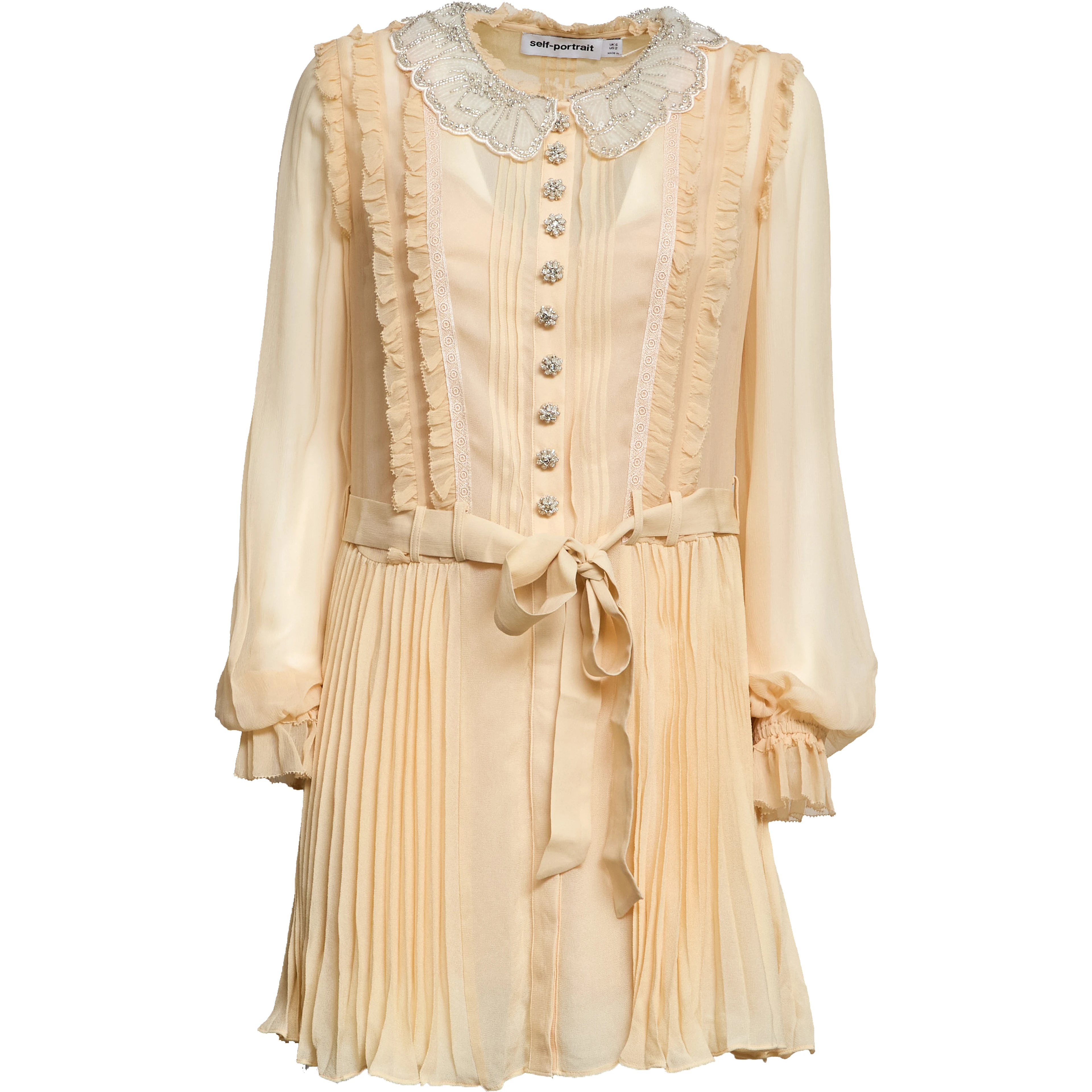 Tan Pleated Georgette Mini Dress