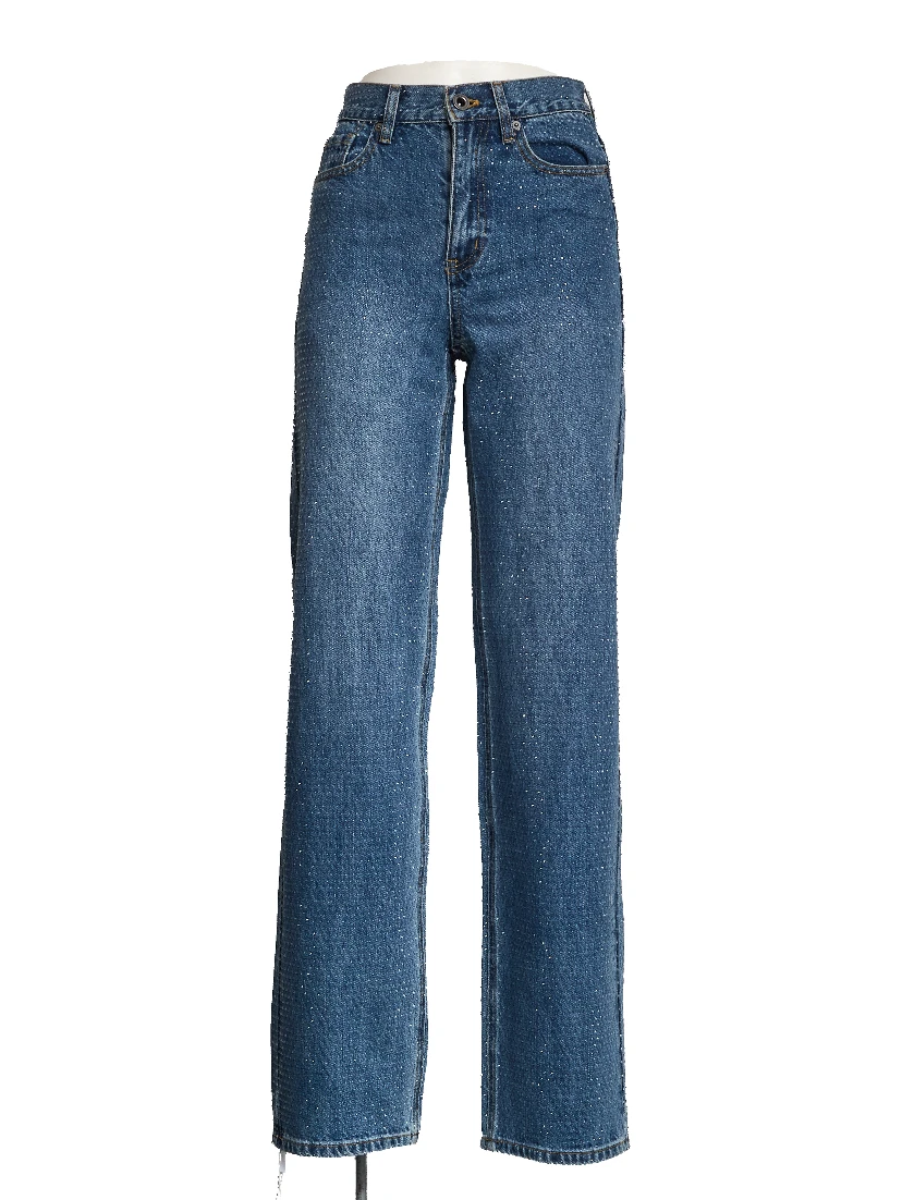 Rhinestone Denim Straight Leg Jeans