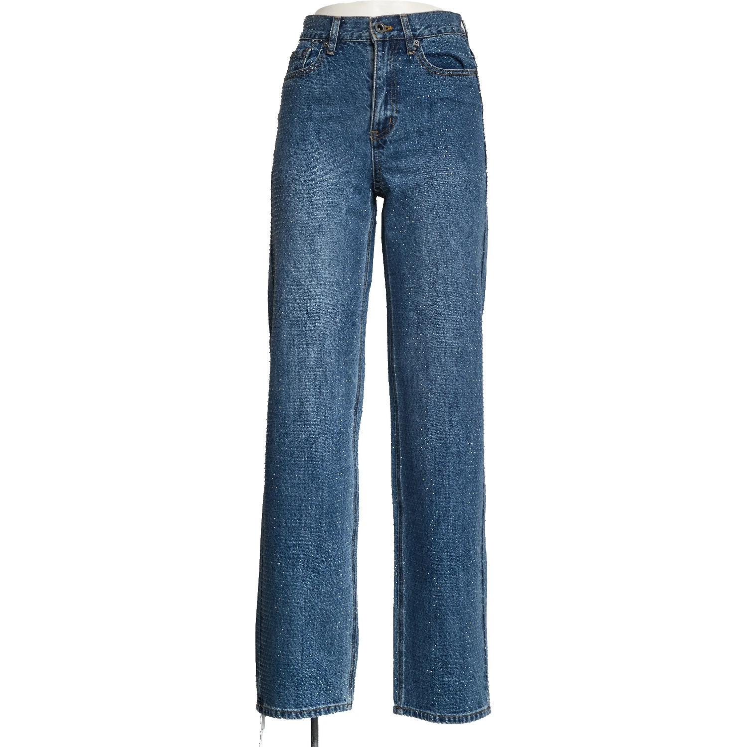 Rhinestone Denim Straight Leg Jeans
