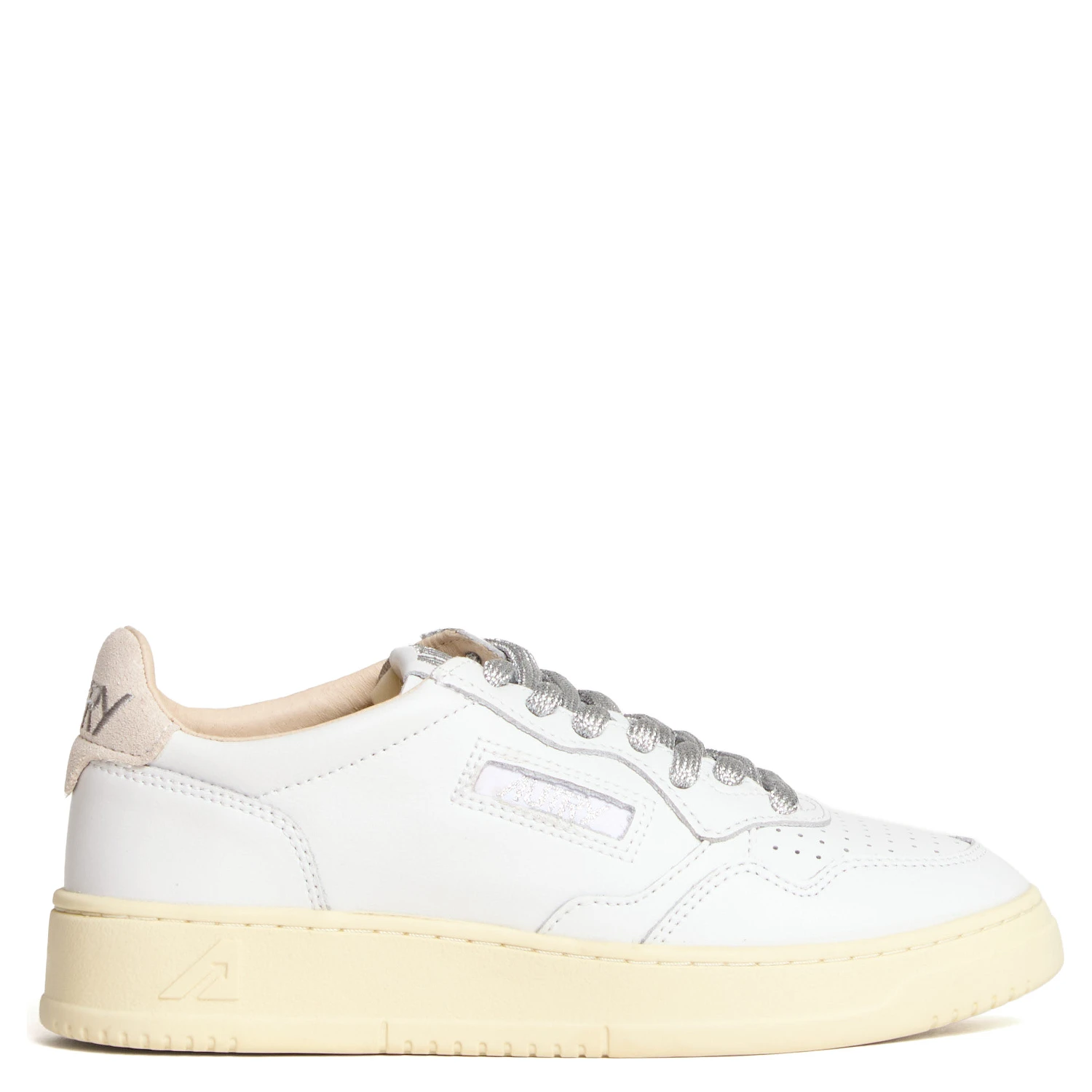 Sneakers Medalist Low In Pelle Bianca, Dettagli In Lurex Argento