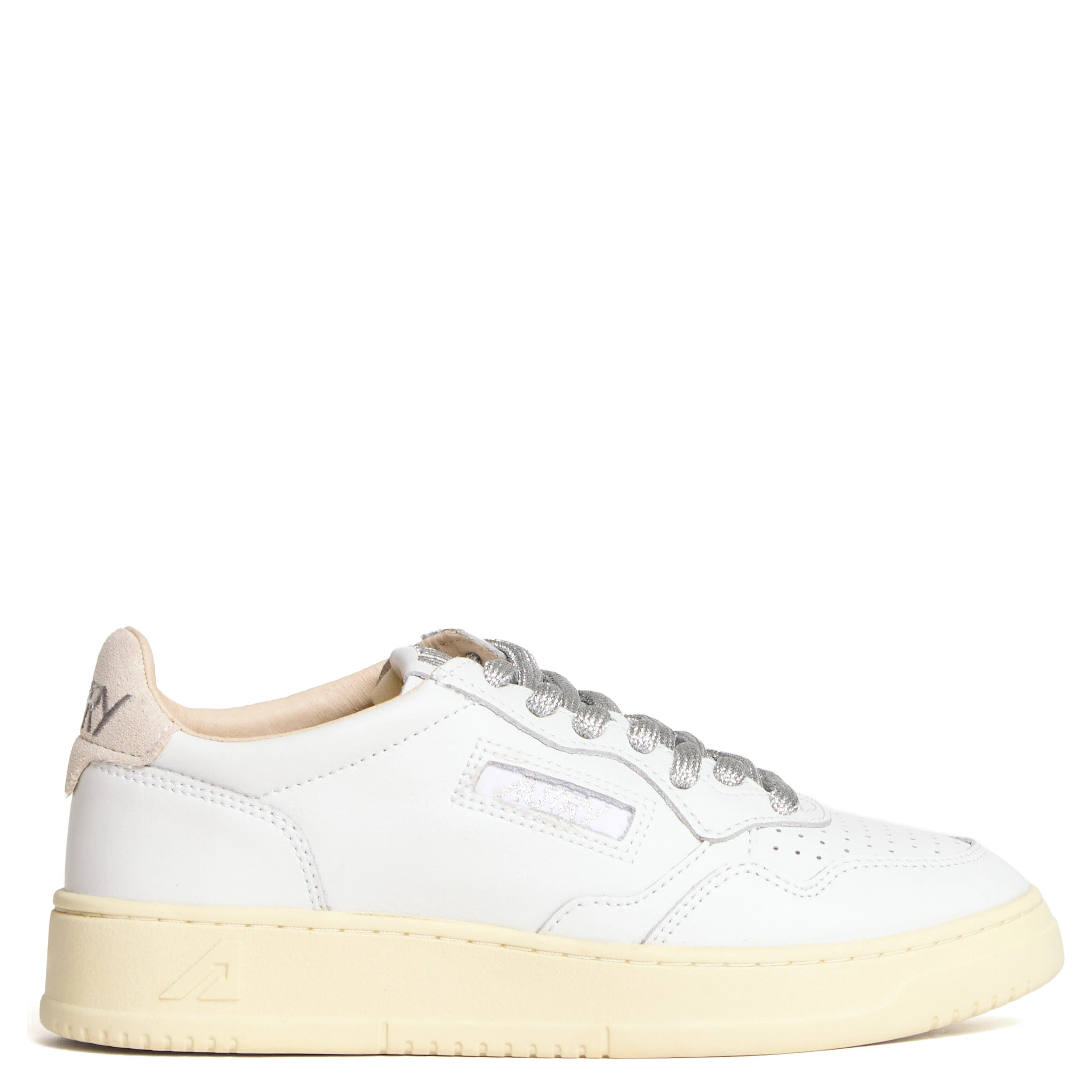 Sneakers Medalist Low In Pelle Bianca, Dettagli In Lurex Argento
