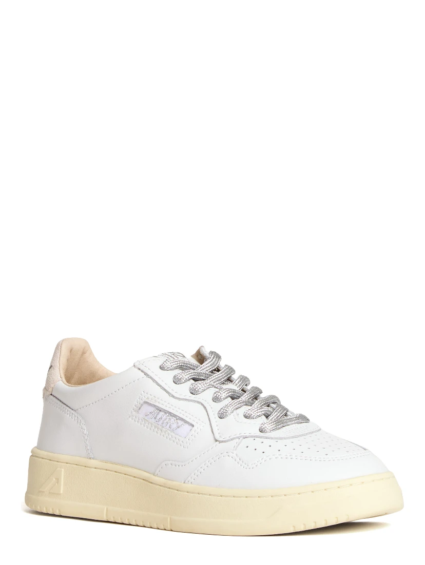 Sneakers Medalist Low In Pelle Bianca, Dettagli In Lurex Argento