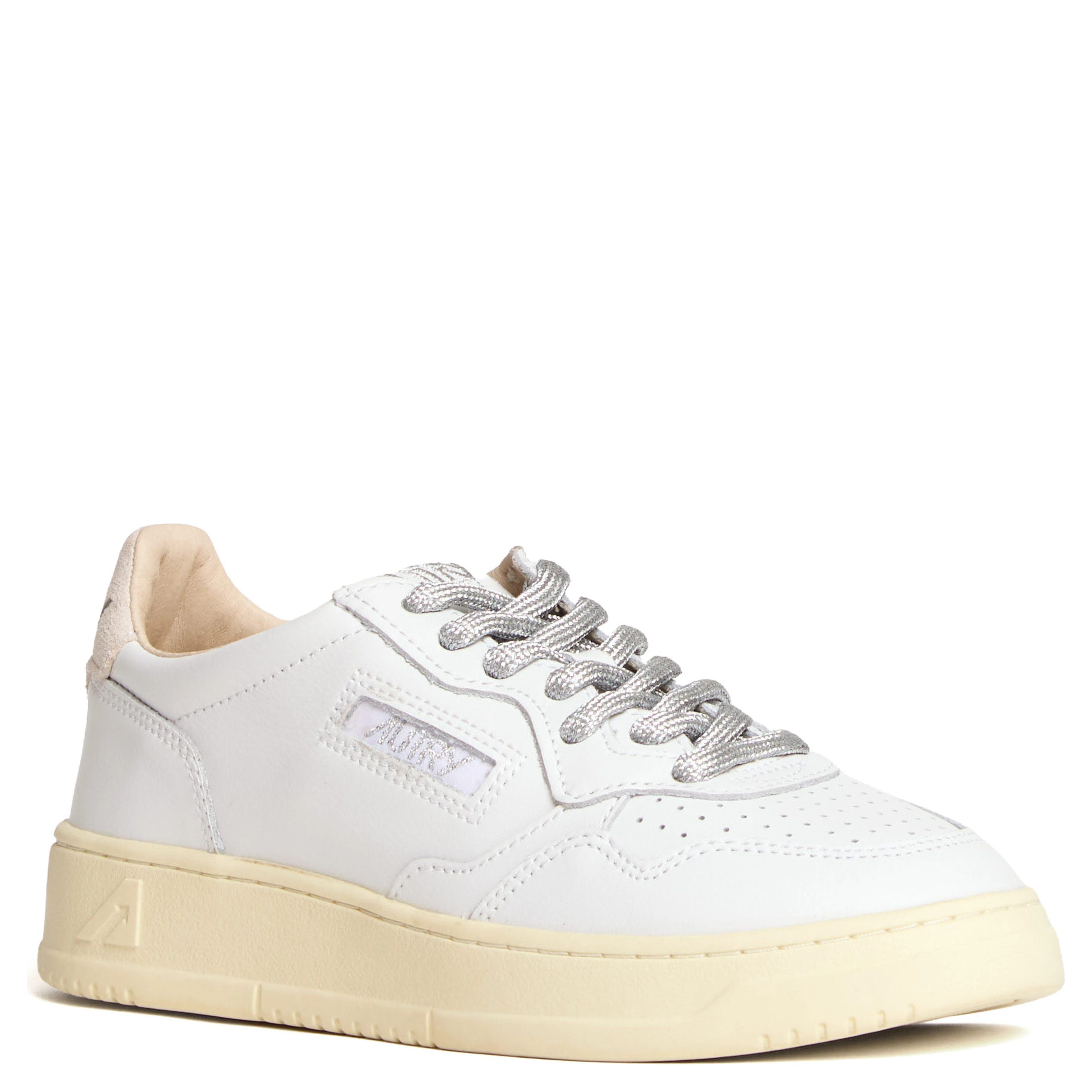 Sneakers Medalist Low In Pelle Bianca, Dettagli In Lurex Argento