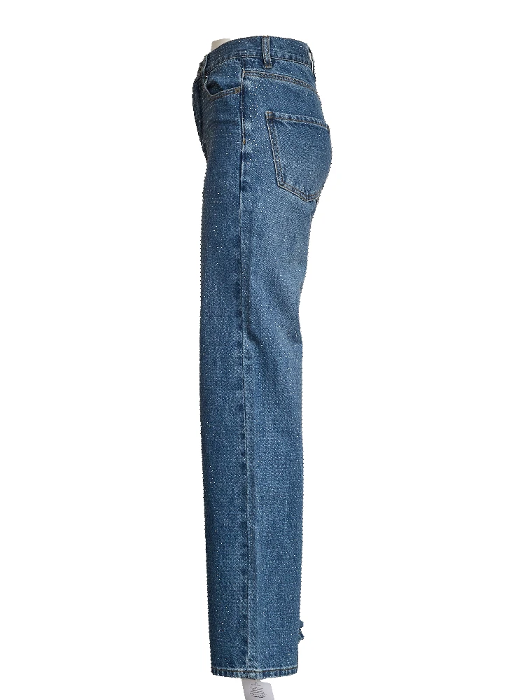 Rhinestone Denim Straight Leg Jeans alternative