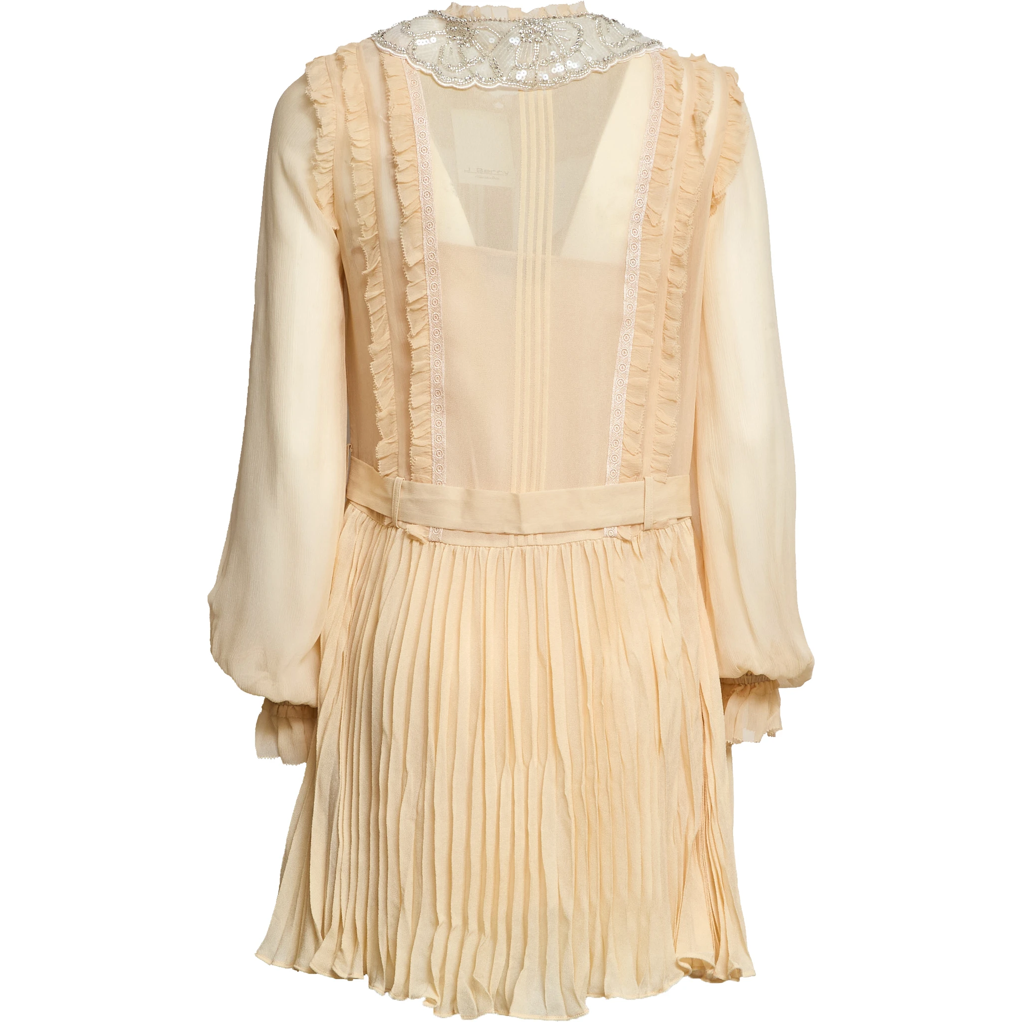 Tan Pleated Georgette Mini Dress