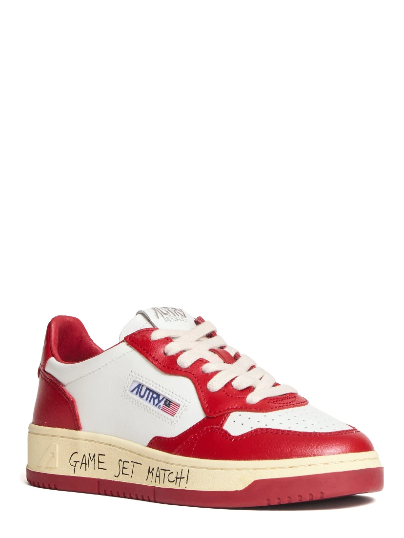 Sneakers Medalist Low In Pelle Bianca, Rossa Con Lettering