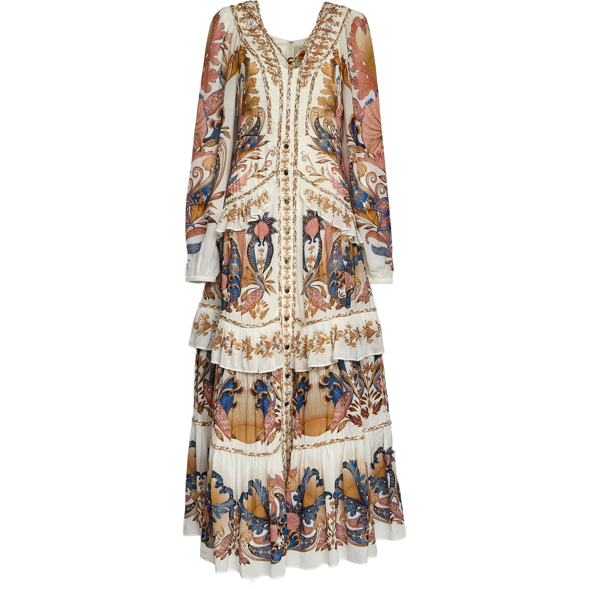 Sea Garden Off-White Braid Details Long Dress