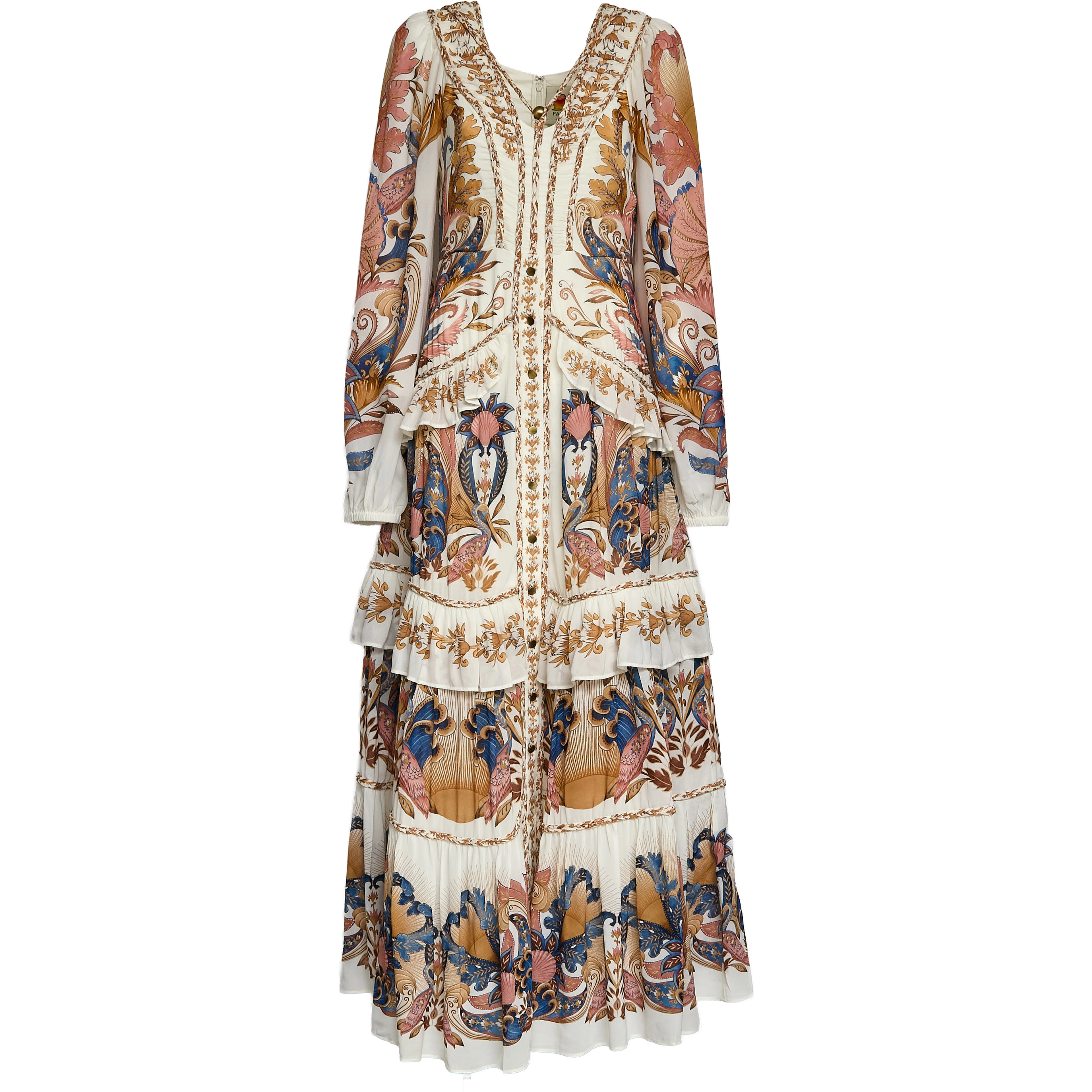 Sea Garden Off-White Braid Details Long Dress