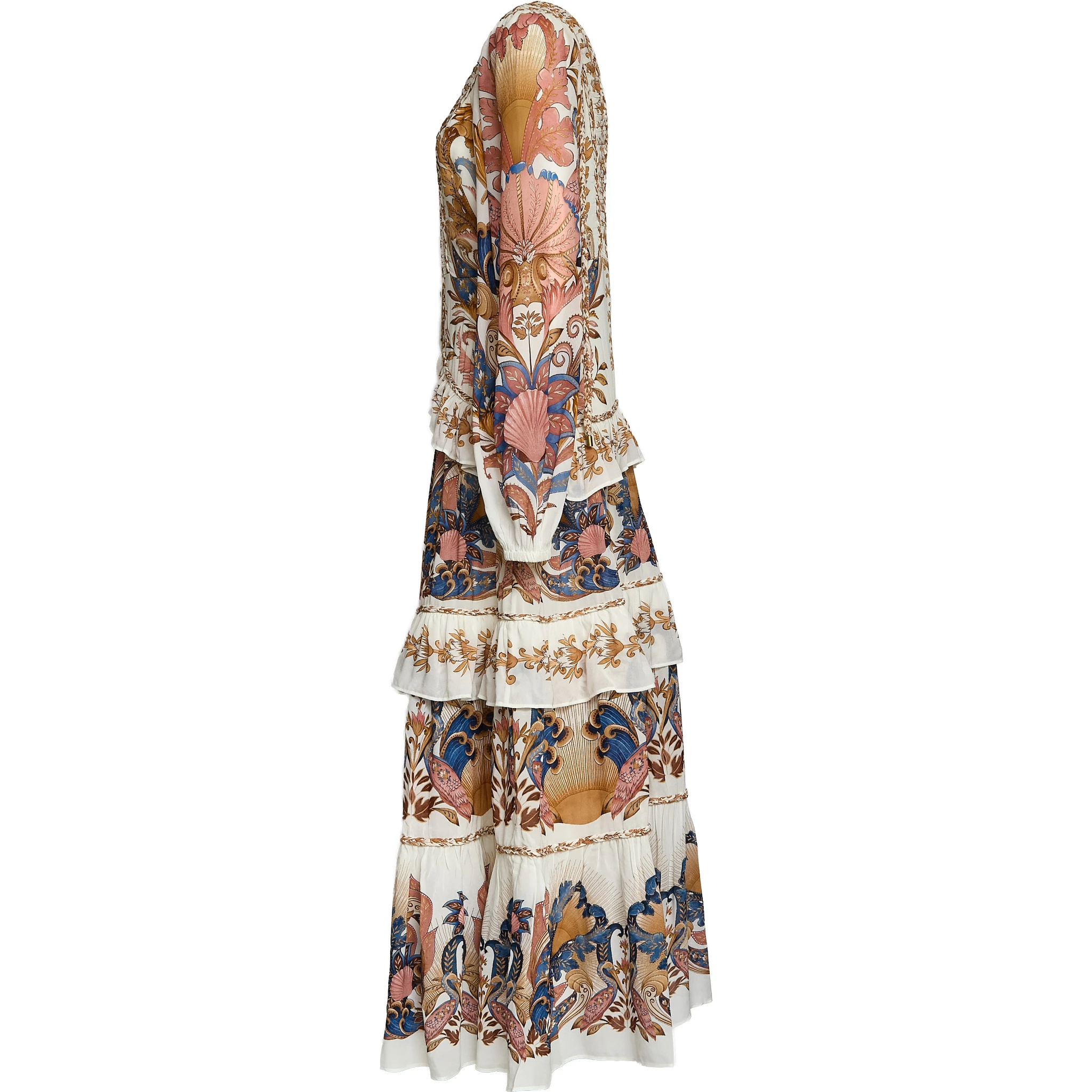 Sea Garden Off-White Braid Details Long Dress