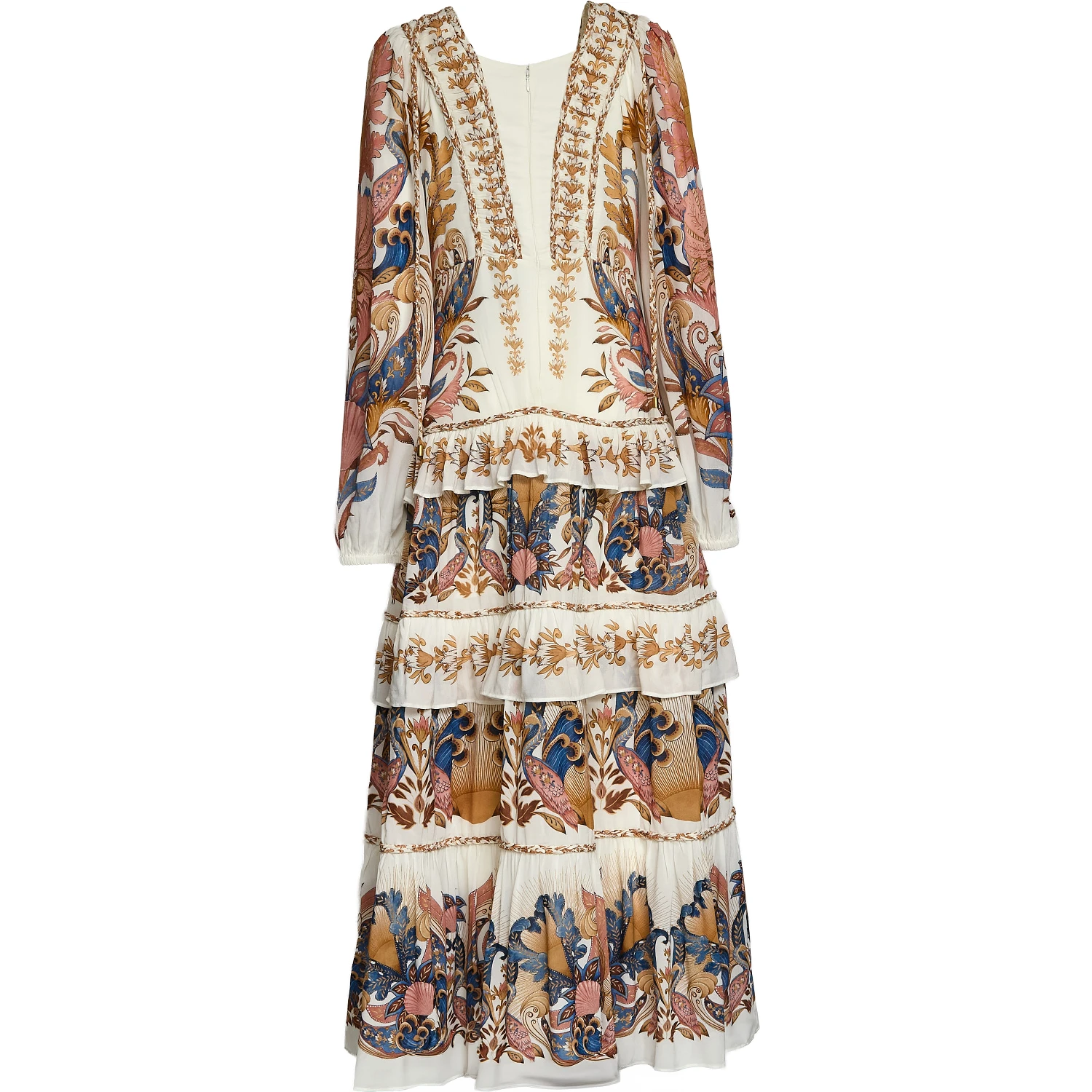 Sea Garden Off-White Braid Details Long Dress