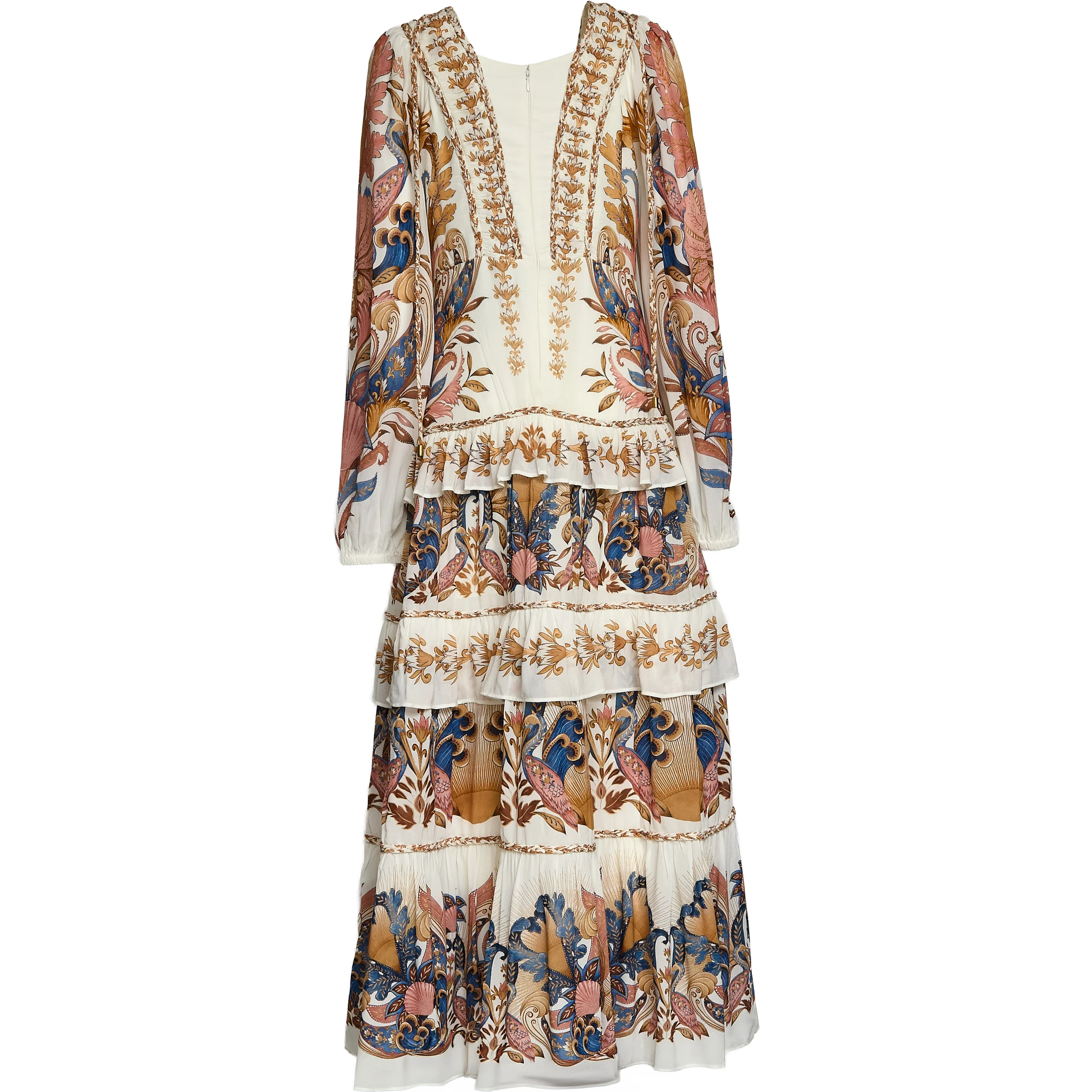 Sea Garden Off-White Braid Details Long Dress