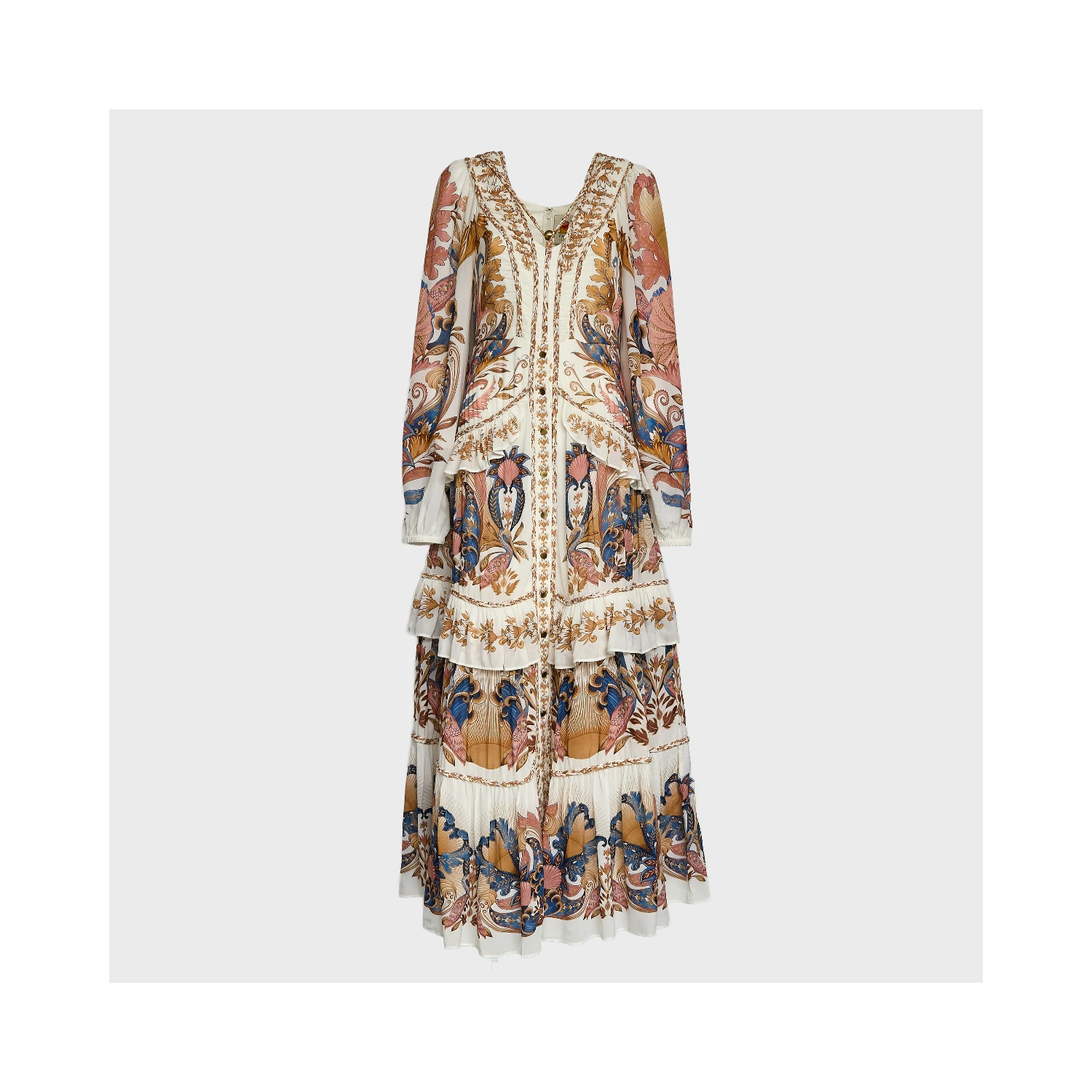 Sea Garden Off-White Braid Details Long Dress
