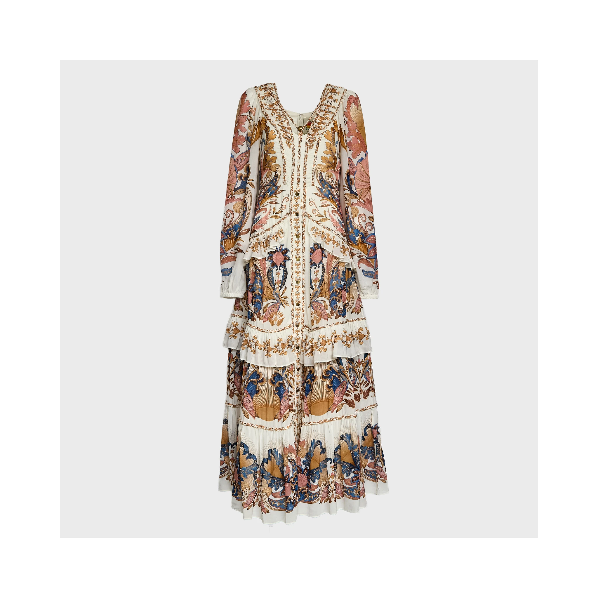 Sea Garden Off-White Braid Details Long Dress