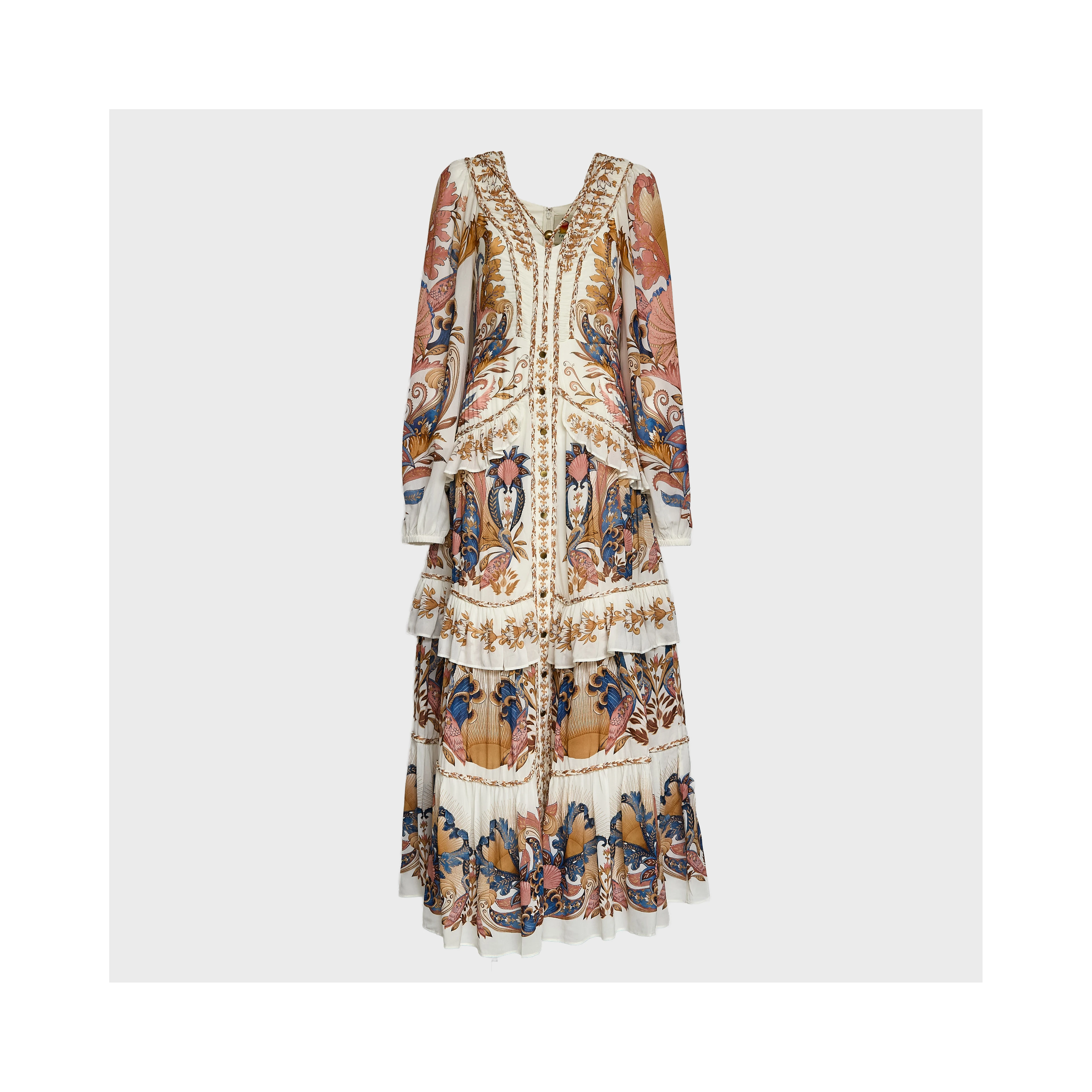 Sea Garden Off-White Braid Details Long Dress