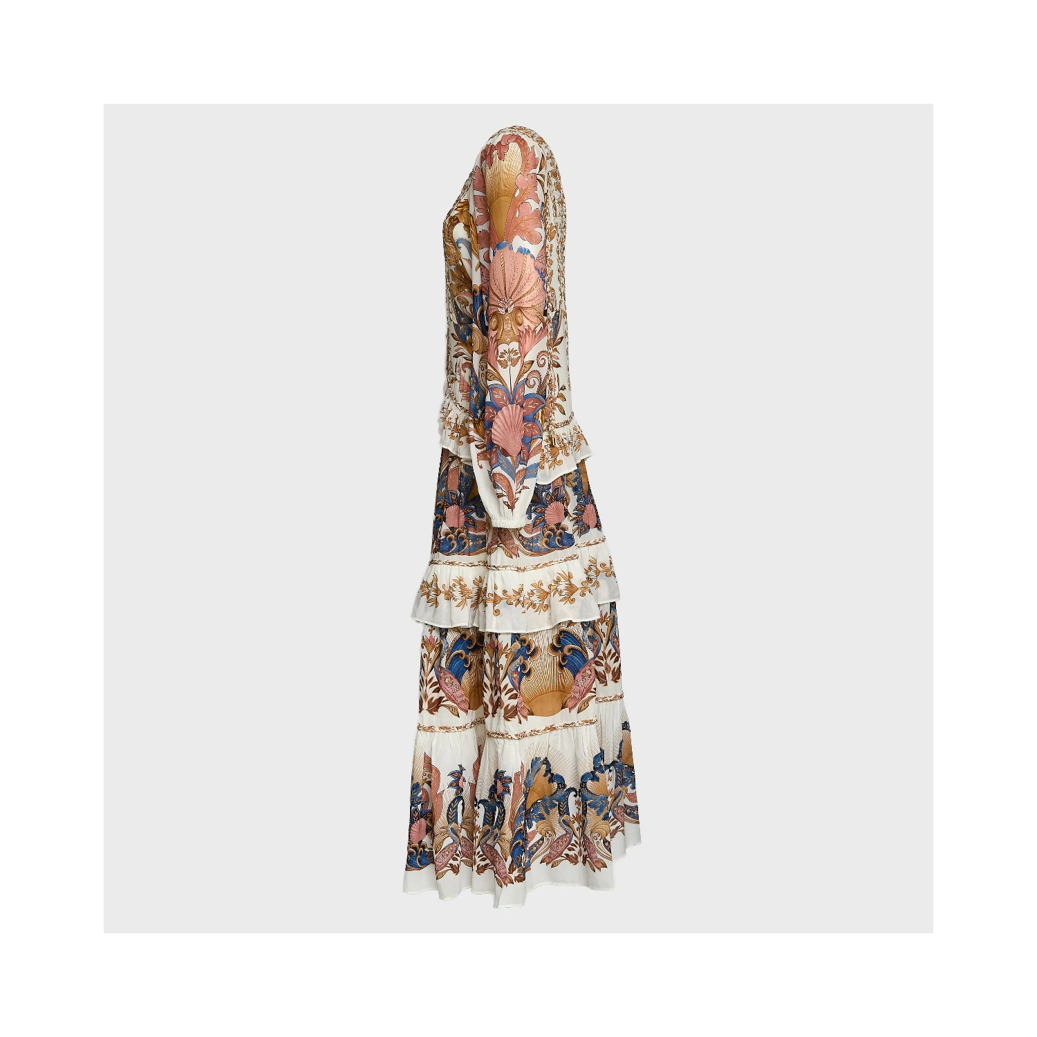 Sea Garden Off-White Braid Details Long Dress