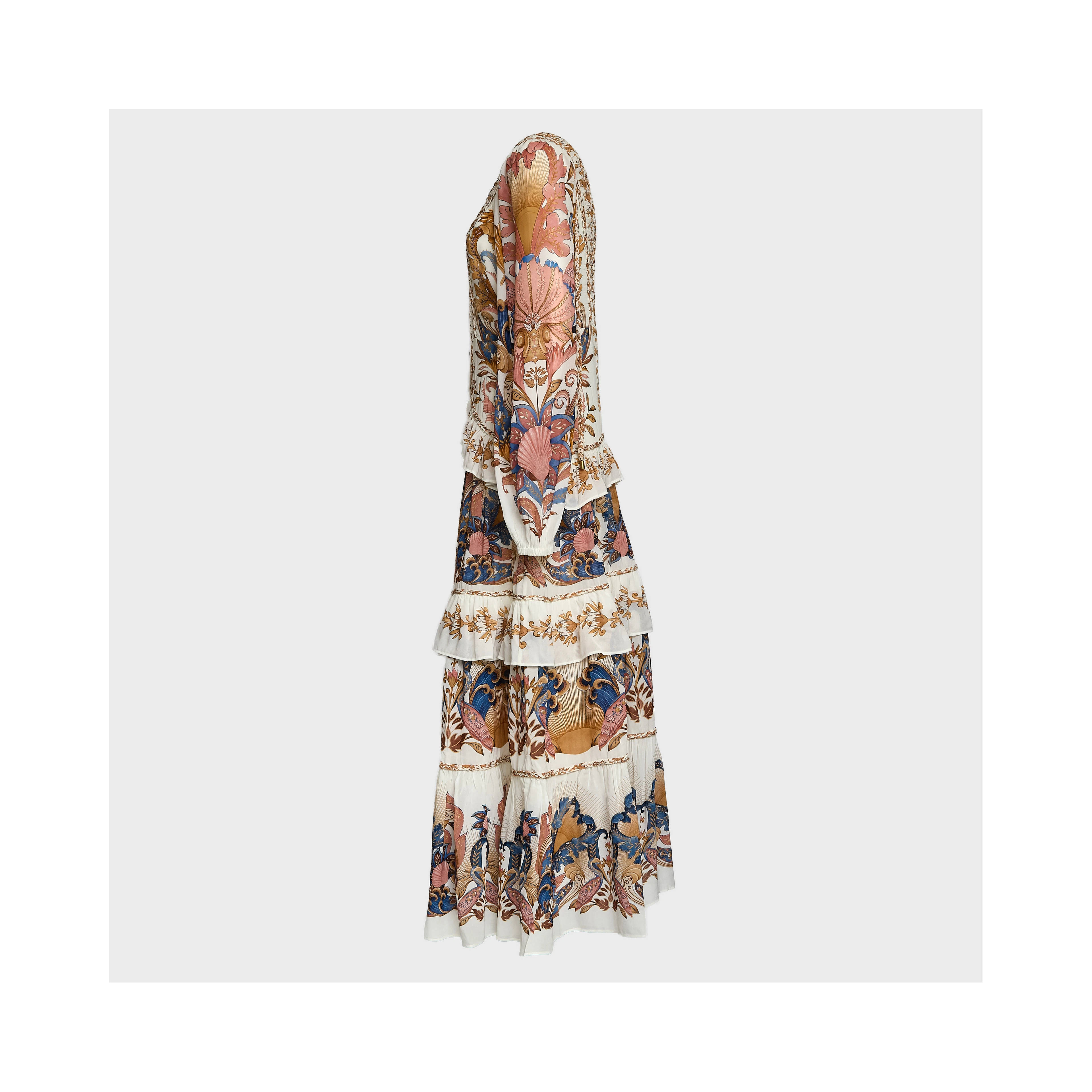 Sea Garden Off-White Braid Details Long Dress