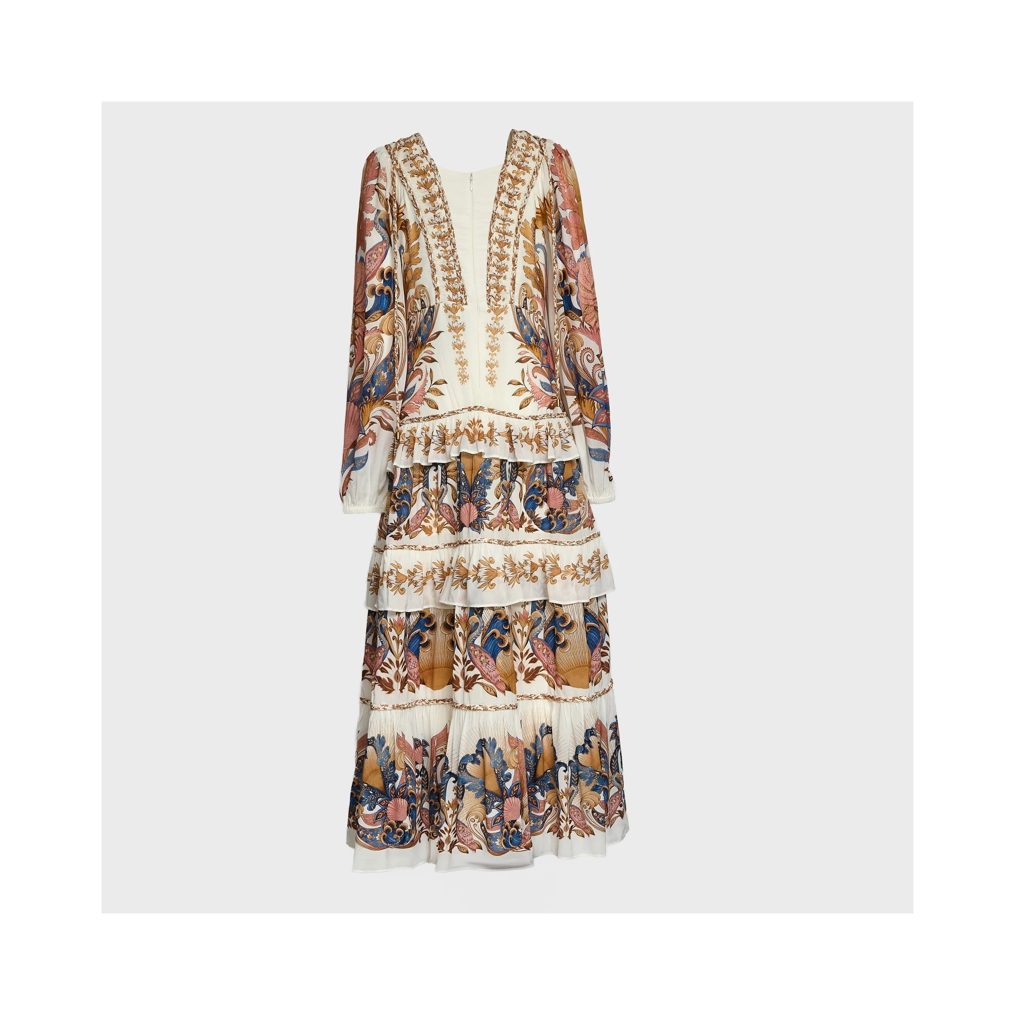 Sea Garden Off-White Braid Details Long Dress