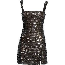 Gunmetal Rhinestone Mesh Mini Dress