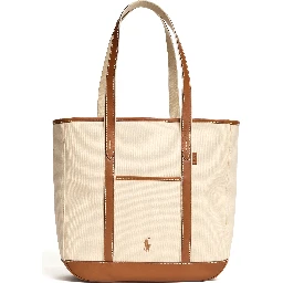Borsa Tote Media In Pelle, Canvas