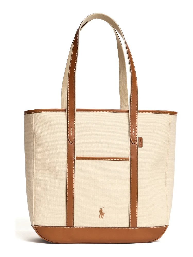 Borsa Tote Media In Pelle, Canvas