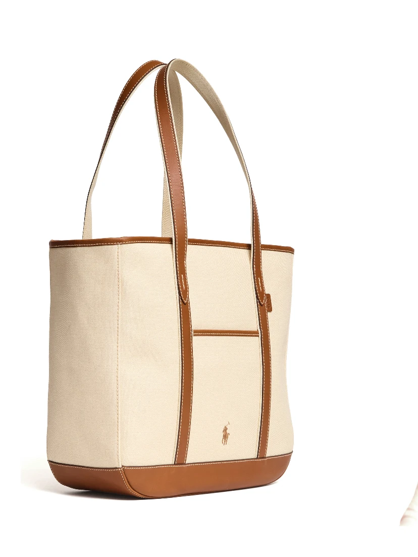 Borsa Tote Media In Pelle, Canvas