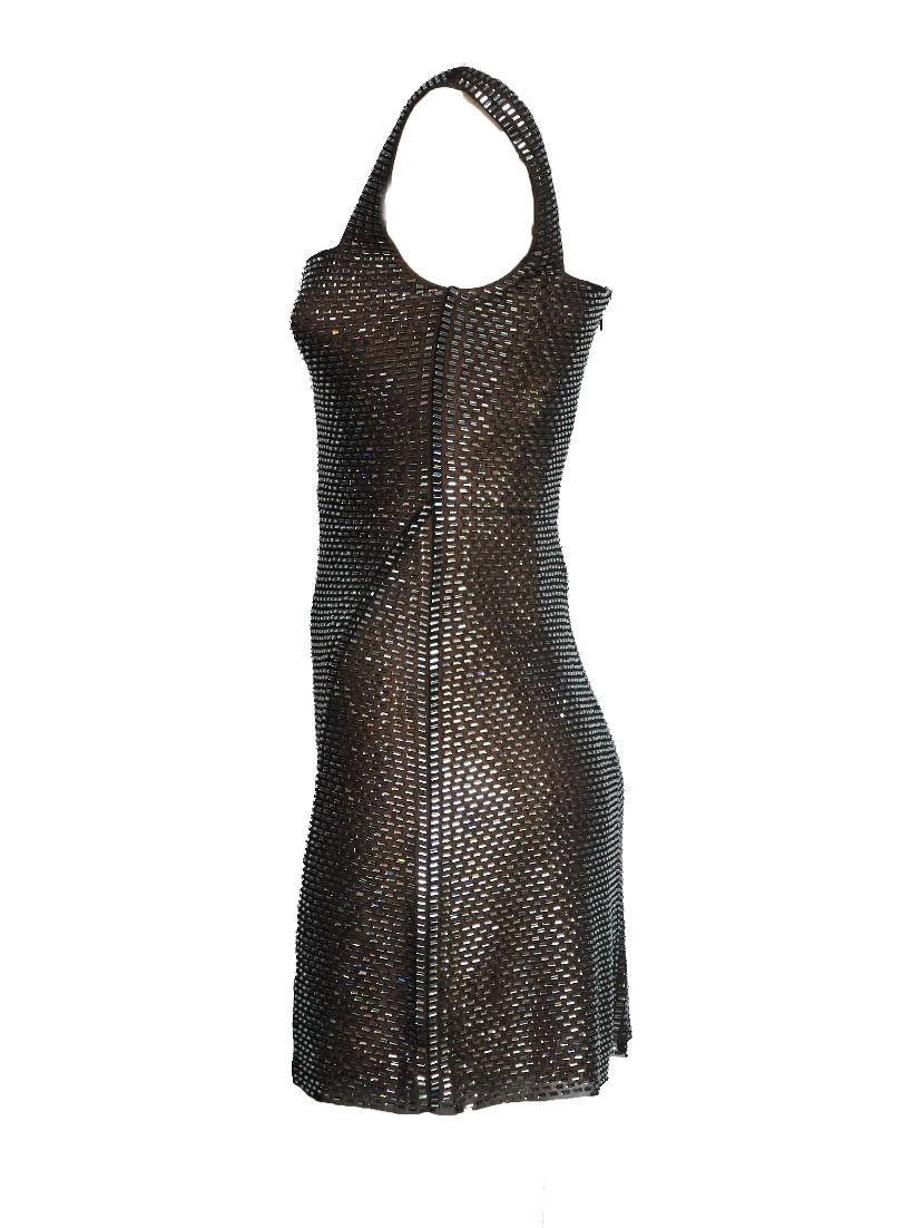 Gunmetal Rhinestone Mesh Mini Dress
