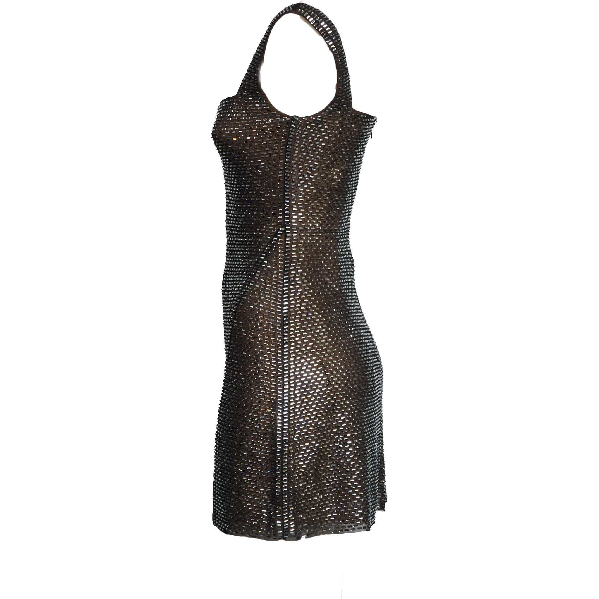 Gunmetal Rhinestone Mesh Mini Dress